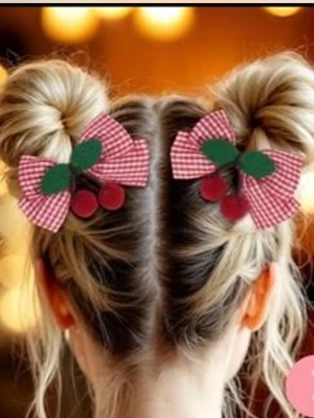 Red Gingham Cherry Bow Hair‎ Clips Set of 2 Retro